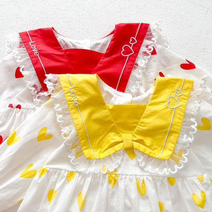 Baby Girl Little Sweet Heart Print Navy Collar Dress