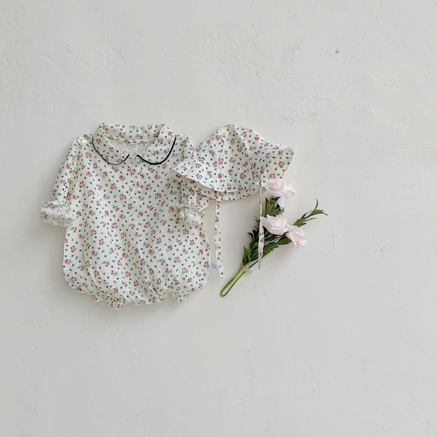 Baby Girl 1pcs Ditsy Flower & Cherry Pattern Doll Neck Long Sleeves Bodysuit My Kids-USA