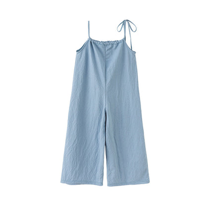 Girl Solid Color Sling Wide-Leg Overalls Outfit My Kids-USA