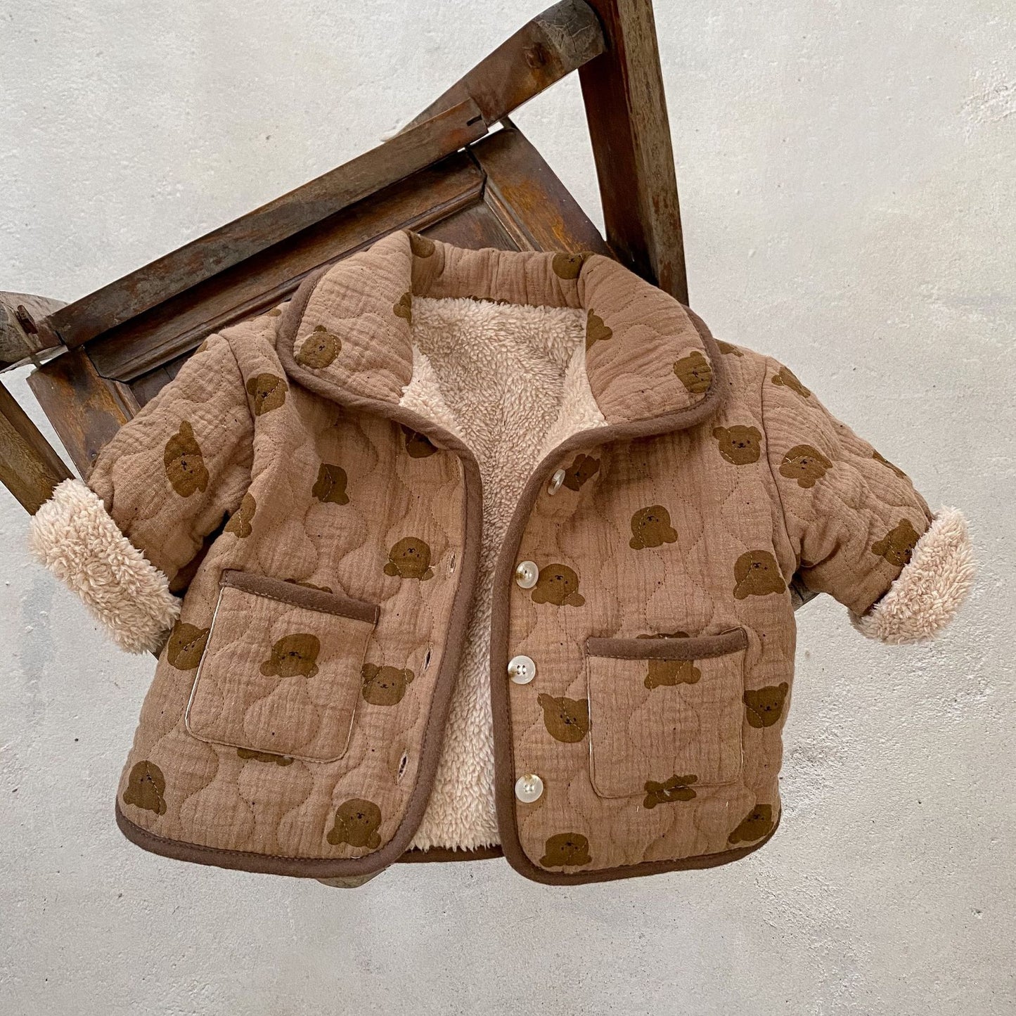 Baby Girl All Over Bear Graphic Quilted Warm Cotton Coat My Kids-USA