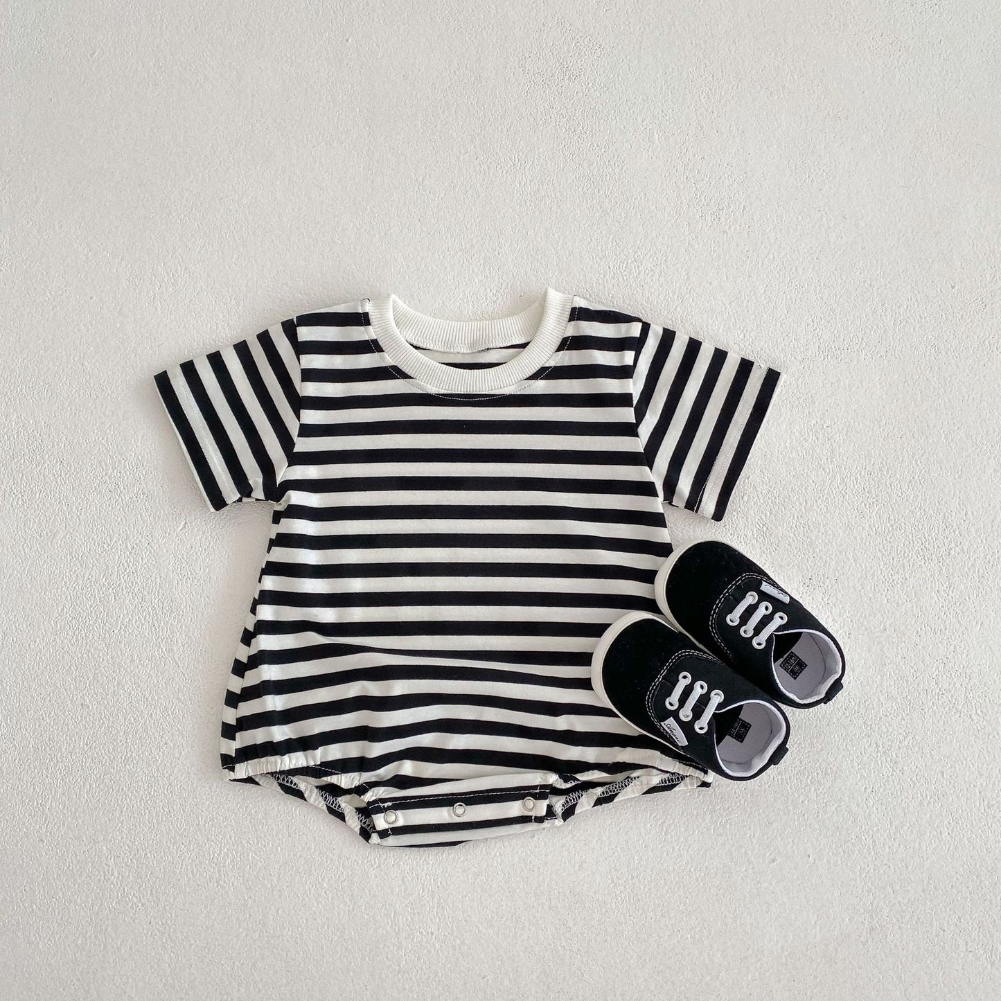 Baby Girl Striped Pattern Short Sleeve Crewneck Summer Onesies