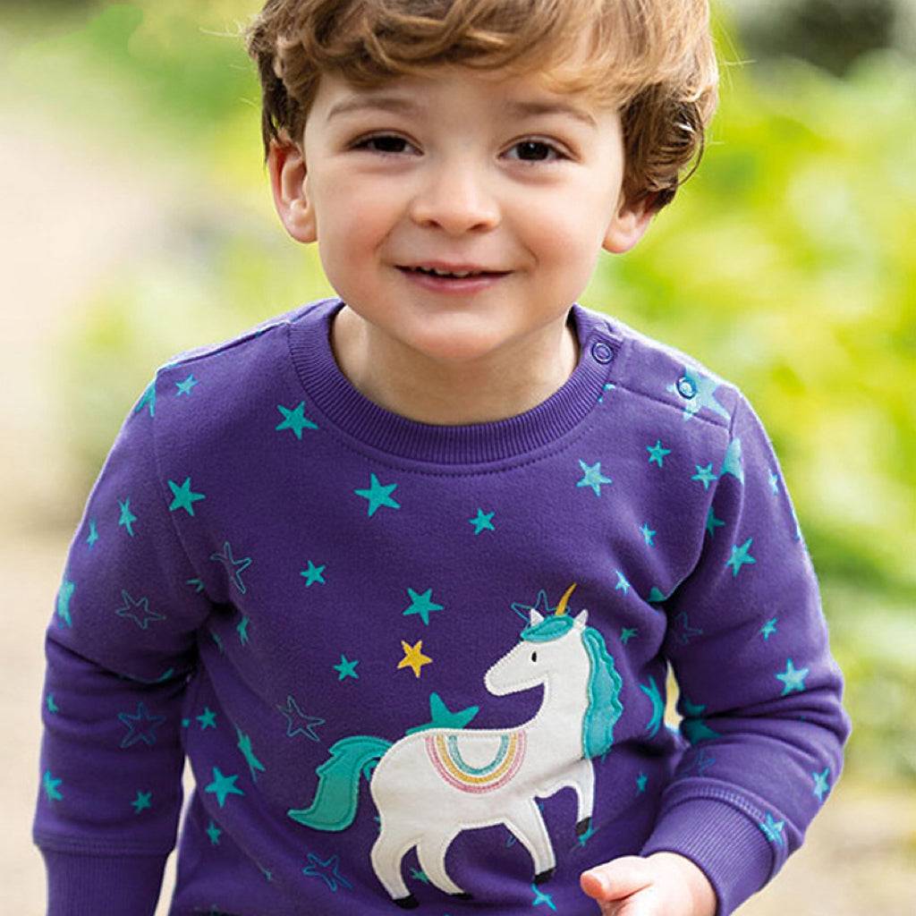 Baby Boy And Girl Unicorn Patches Pattern Pure Cotton Loose Hoodie