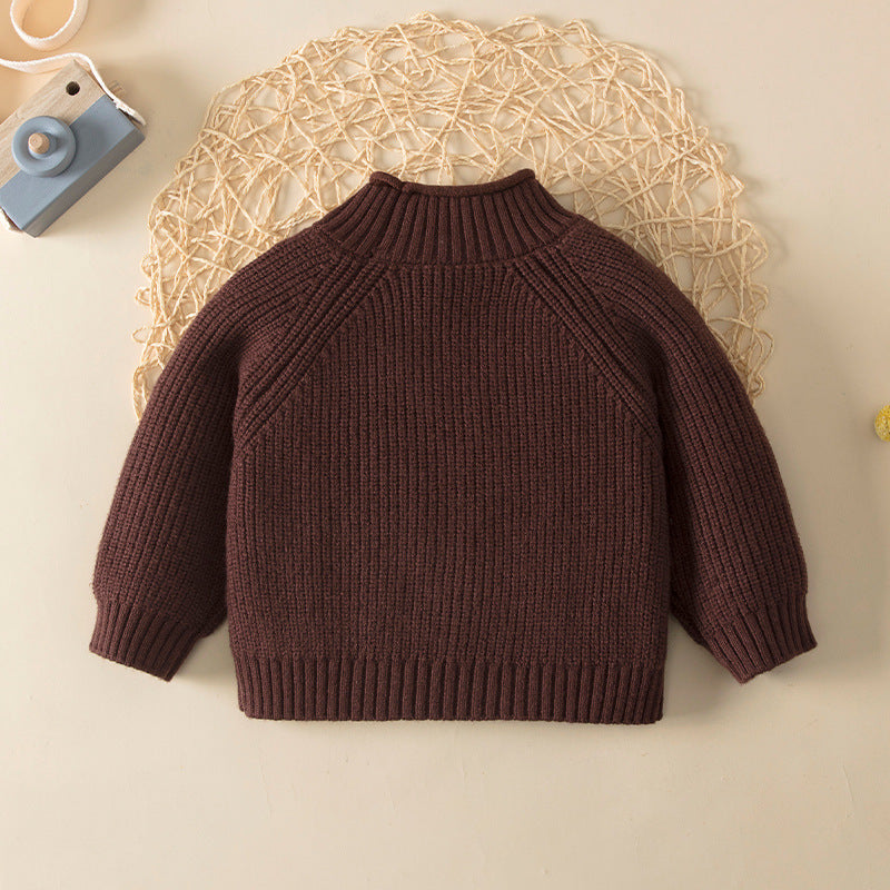 Baby Solid Color High Turtle Design Warm Quality Sweater