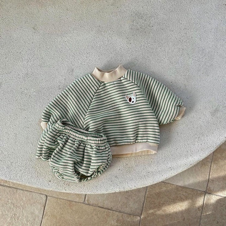 Baby Striped Pattern Hoodies Combo Triangle Shorts Sets My Kids-USA