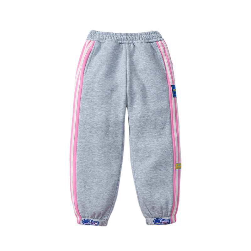 Girl Solid Color Side Striped Tape Patched Design Sport Style Fashion Trousers My Kids-USA