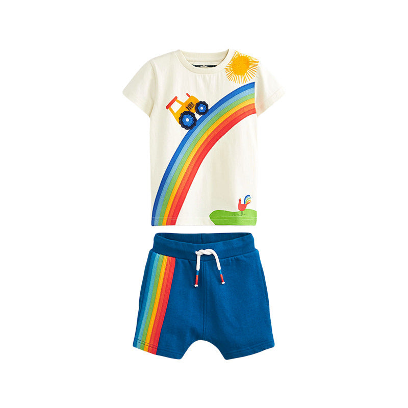 Baby Boy Rainbow Print Pattern Short Sleeve Tops Sets