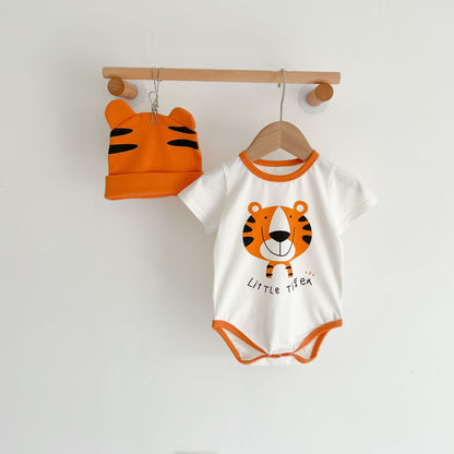 Baby Girl Cartoon Animal Print Round Collar Short-Sleeved Onesies My Kids-USA