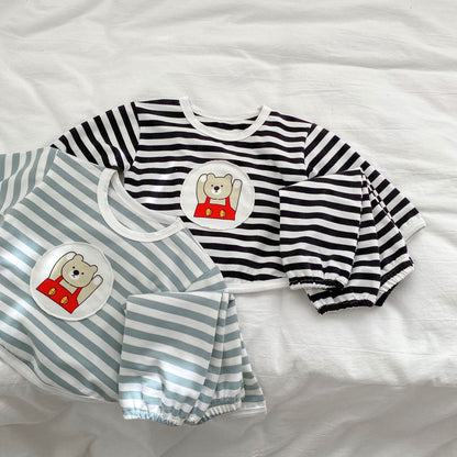 Sudaderas con capucha de diseño de dibujos animados con patrón de rayas para bebés Conjuntos de 2 piezas 
