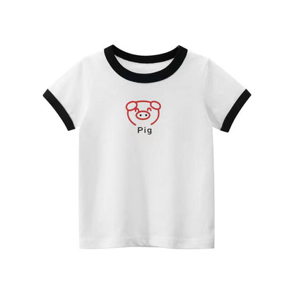 Baby Girls Animal Print Pattern Color Patchwork Design Round Neck Short-Sleeved Tops