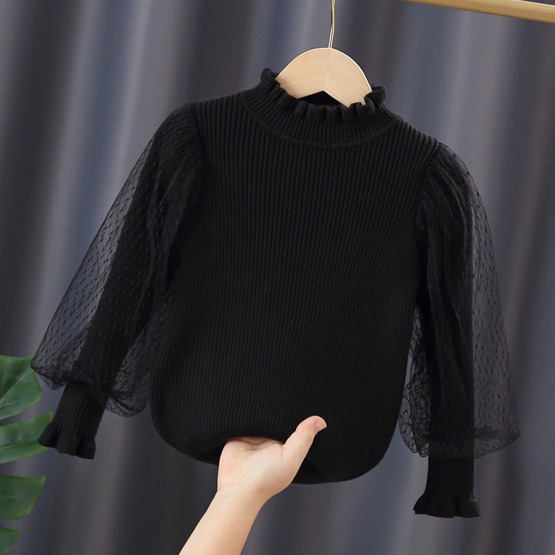 Baby Girl Solid Color Mesh Puff Sleeves Beautiful Shirt Tops