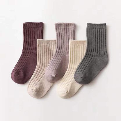 Baby Unisex 1Lot=5Pairs Solid Pit Bar Double-Needled Socks