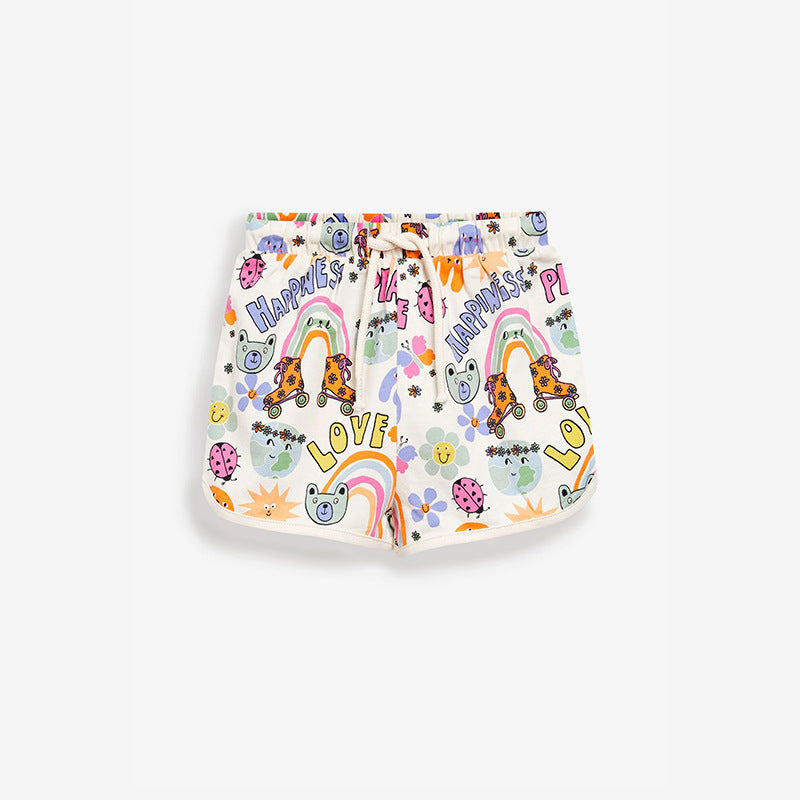 Baby Girl Print Pattern Solid Color Breathable Cotton Shorts
