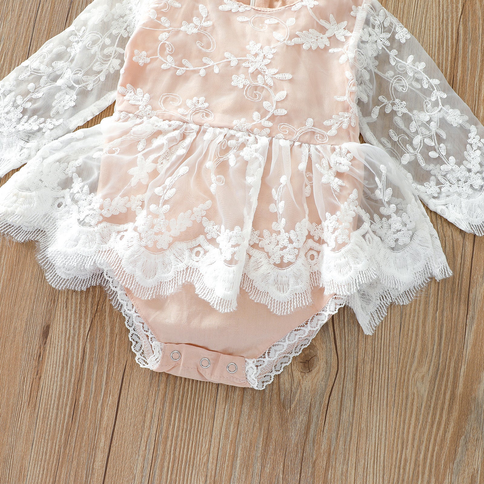 Baby Girl Floral Embroidered Mesh Overlay Design Onesies Dress My Kids-USA