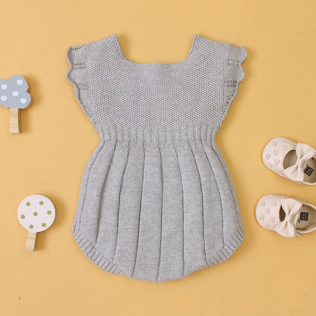 Baby Girl 1pcs Ribbed Knitted Pattern Ruffle Design Solid Knitted Onesies Bodysuit My Kids-USA