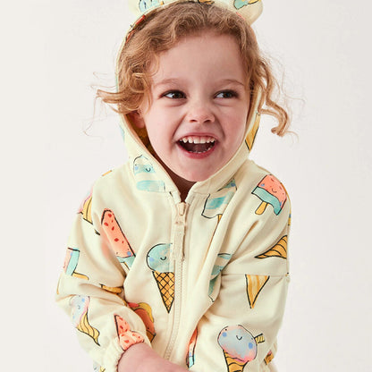 Baby Girl Ice Cream Print Pattern Zipper Coat In Autumn My Kids-USA