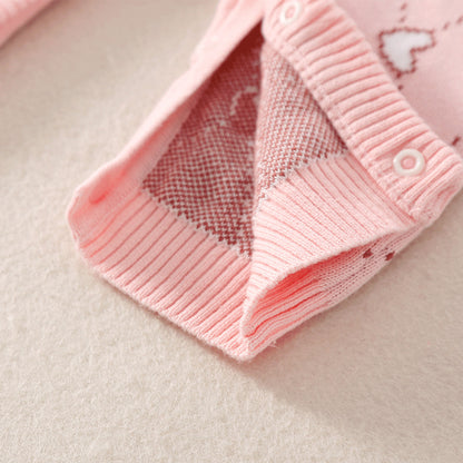 Mameluco de estilo dulce con diseño de un solo pecho y manga larga con patrón de corazón para bebé 