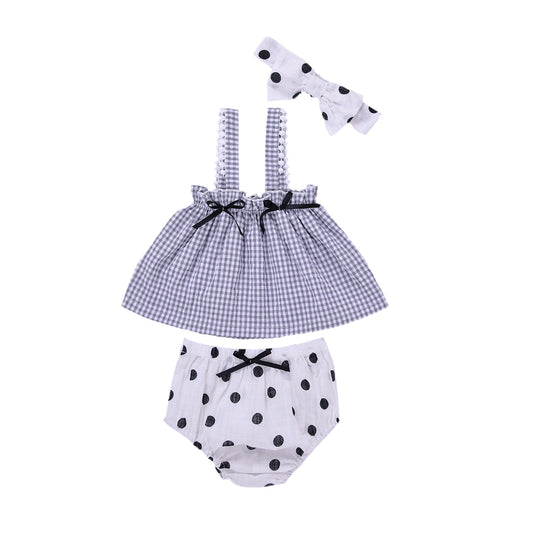 Baby Girl Plaid Pattern Sling Tops Combo Polka Dot Shorts With Handband Sets, MyKids-USA®, Baby & Toddler Outfits, MyKids-USA -  -  -  -  -  -  - .