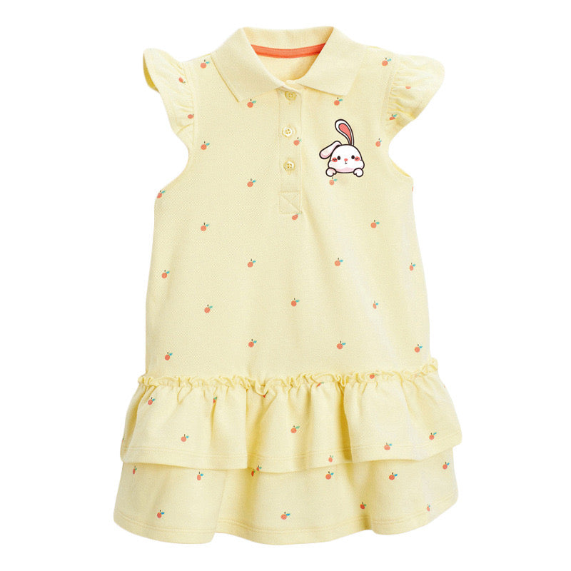 Baby Girl Bunny & Rainbow Graphic Quarter Button Ruffle Layered Dress My Kids-USA