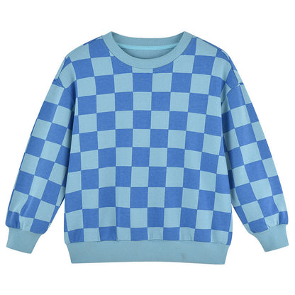 Baby Checkerboard Pattern Long Sleeve Loose Hoodies My Kids-USA