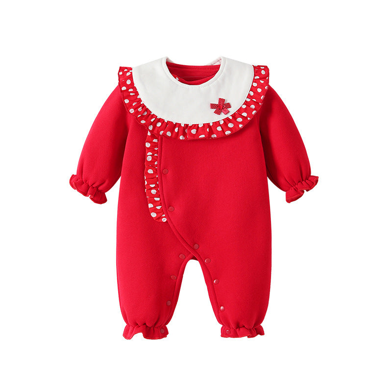 Baby Girl Polka Dot Pattern Mesh Patchwork Design New Year’s Romper My Kids-USA