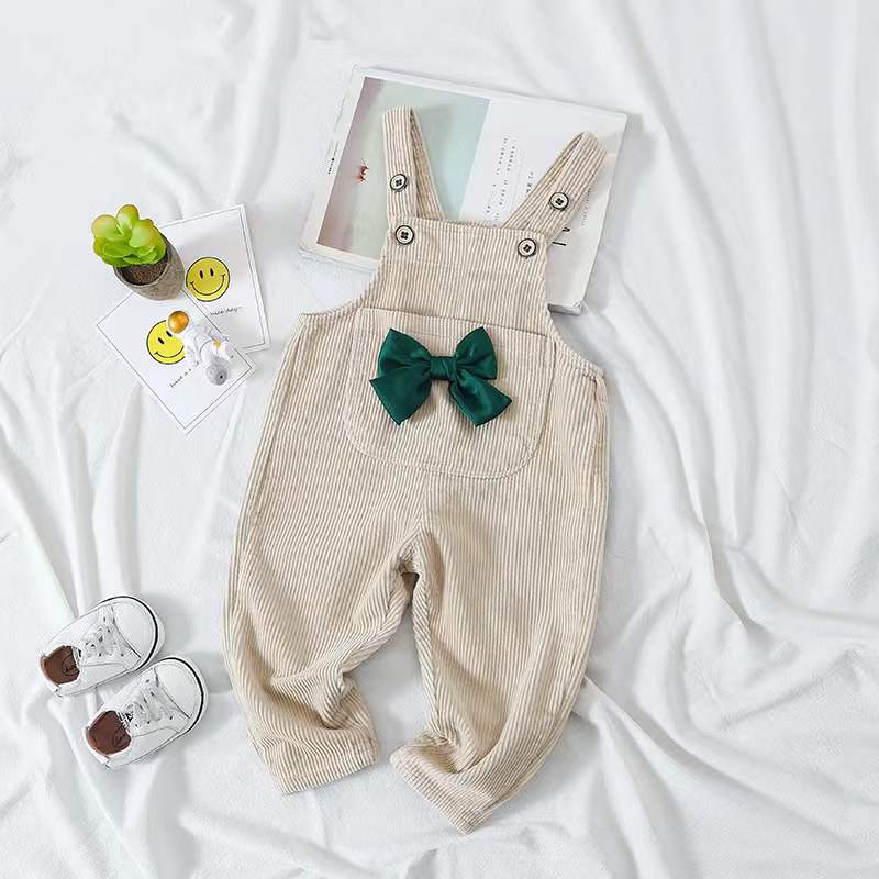 Toddler Baby Girl Bow-Tie Corduroy Overalls Pants