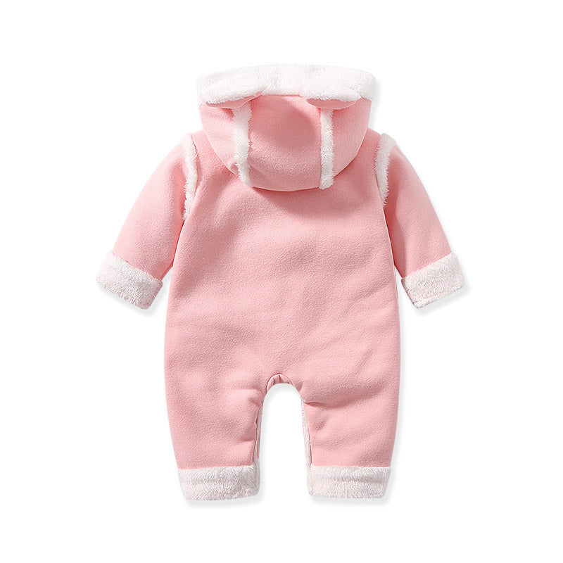 Baby Cute Long Sleeve Design Solid Color Thicken Warm Rompers With Hat My Kids-USA