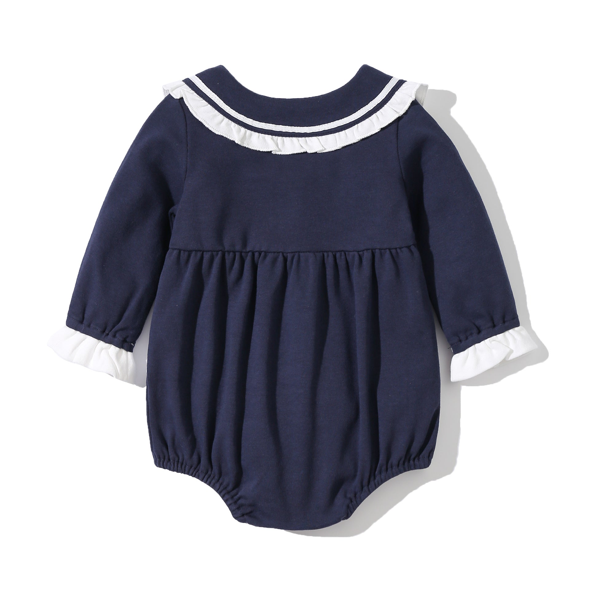 Baby Girl Solid Color Tie Dye Patched Design Doll Neck Sailor Style Onesies Bodysuit My Kids-USA