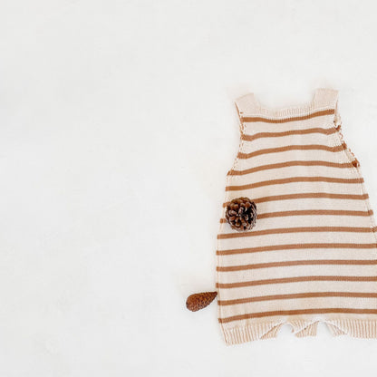 Baby Girl Striped Graphic Knitted Strap Sleeveless Jumpsuit With Pocket My Kids-USA