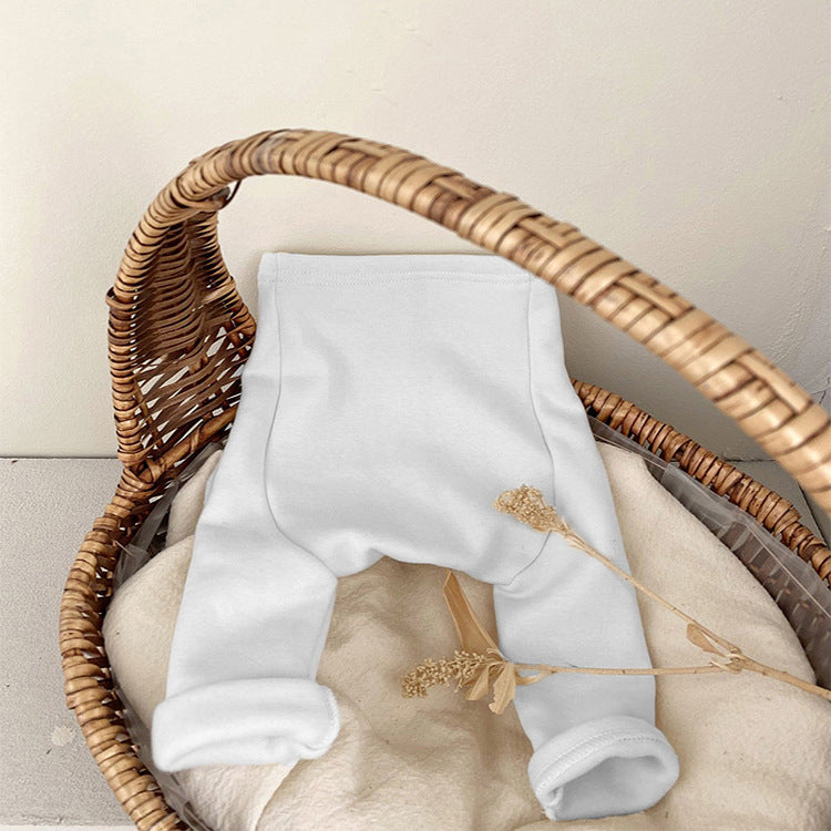 Baby Boy And Girl Solid Color Fleece Thickened Winter Pants