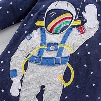 Baby Girl Astronaut & Star Pattern Long Sleeves A-Line Dress My Kids-USA