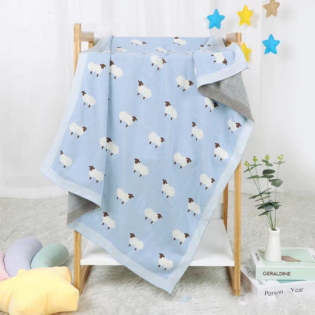 Kids Allover Cartoon Sheep Embroidered Graphic Knitted Blanket My Kids-USA