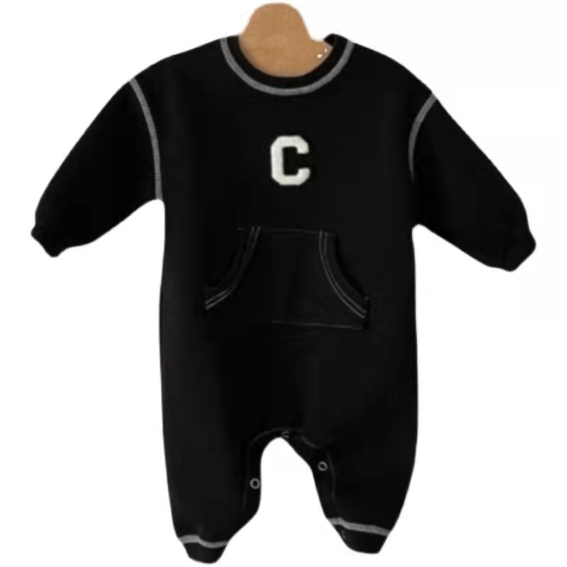 Baby Boy Letter C Embroidered Pattern Simple Style Jumpsuit My Kids-USA
