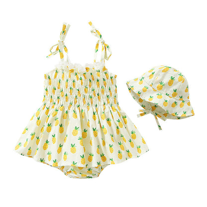 Baby Girl Fruit Print Sleeveless Onesies Dress In Summer My Kids-USA