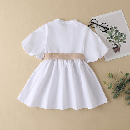 Baby Solid Color Waistband Patched Design Fashion Dress In Summer
