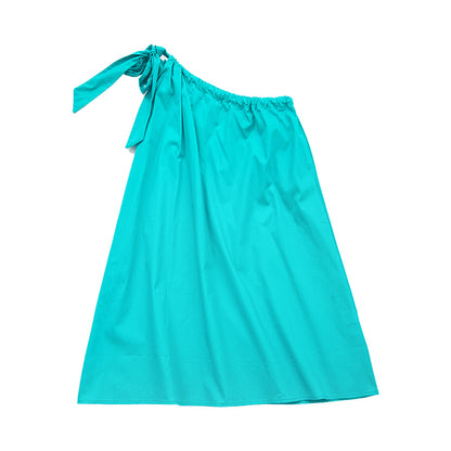 Girl Solid Color Single Shoulder Sling Design Vacation Dress My Kids-USA