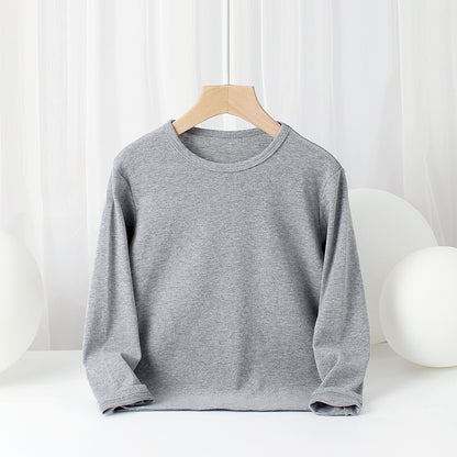 Baby Solid Color Pullover Cotton Crewneck Long Sleeve Basic Tops