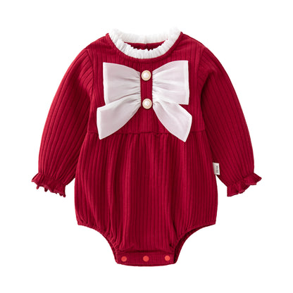 Baby Solid Color Big Bow Patched Design Beautiful Princess Onesies