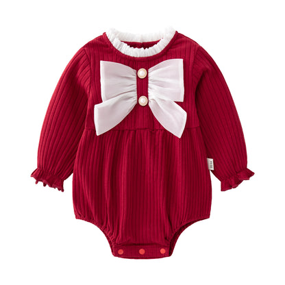 Baby Solid Color Big Bow Patched Design Beautiful Princess Onesies, MyKids-USA®, Baby One-Pieces, MyKids-USA - Size/Age - 59 (0-3M) - Color - Red -  -  - JM2301031112-B