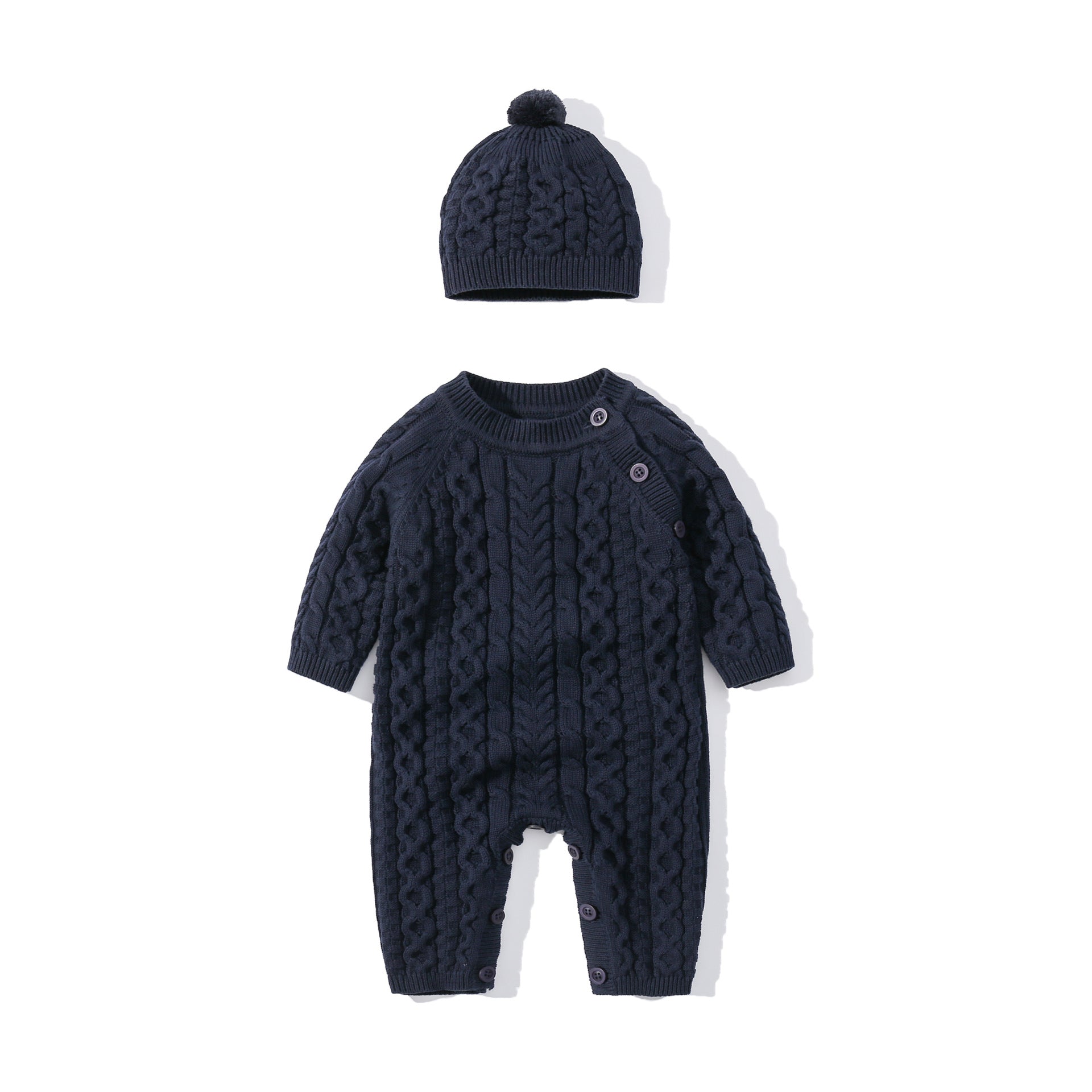 Baby Solid Color Crochet Knitted Pattern Shoulder Button Design Rompers My Kids-USA