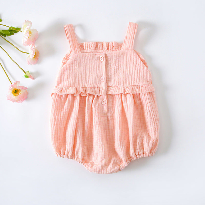 Baby Girl Floral Embroidered Pattern Lace Design Solid Color Sleeveless Onesies In Summer My Kids-USA