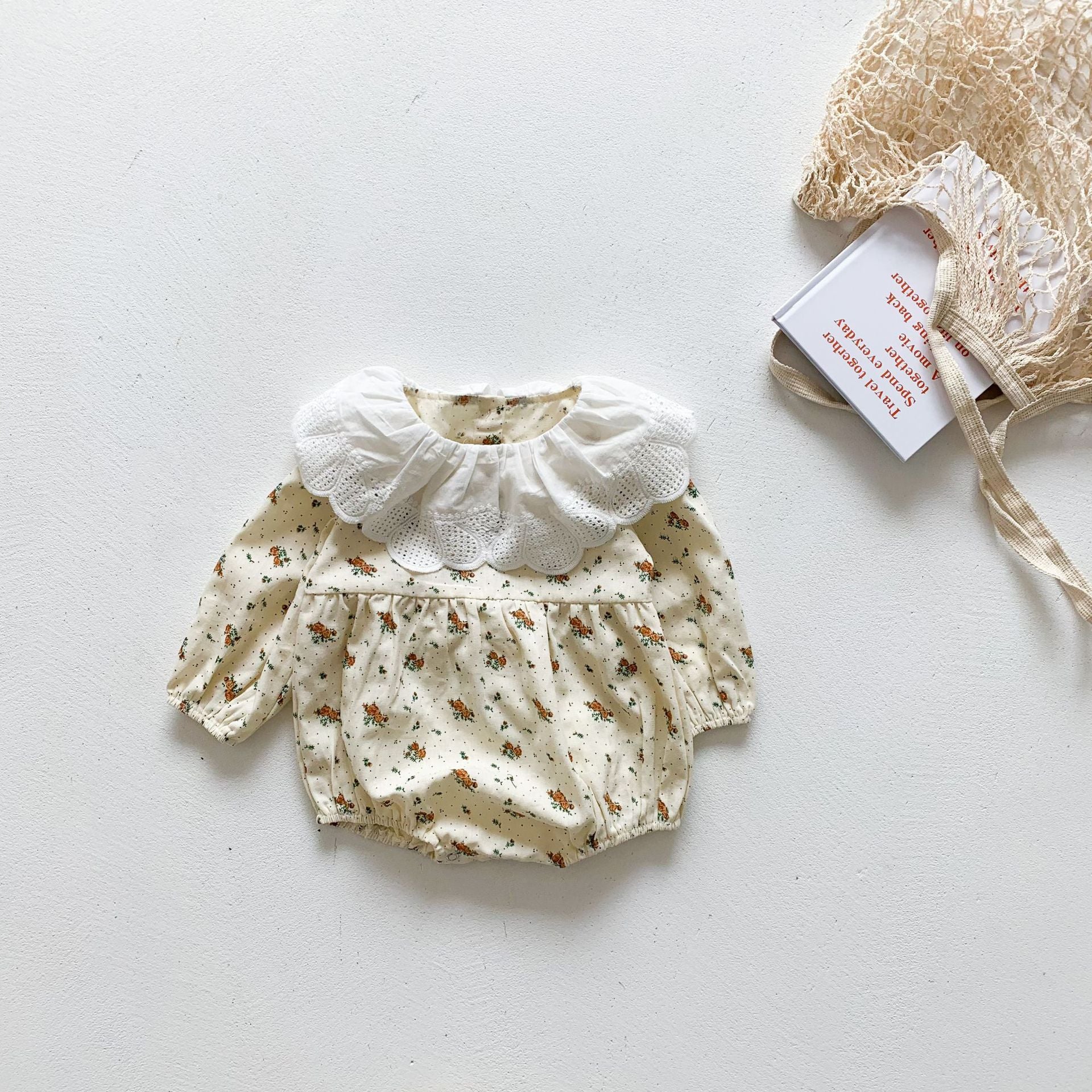 Baby Girl Ditsy Flower Graphic Ruffle Neck Design Long Sleeves Autumn Bodysuit My Kids-USA