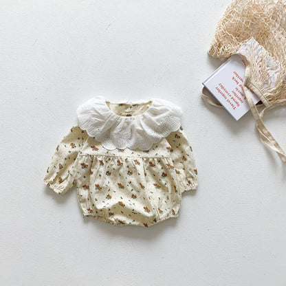 Baby Girl Ditsy Flower Graphic Ruffle Neck Design Long Sleeves Autumn Bodysuit My Kids-USA