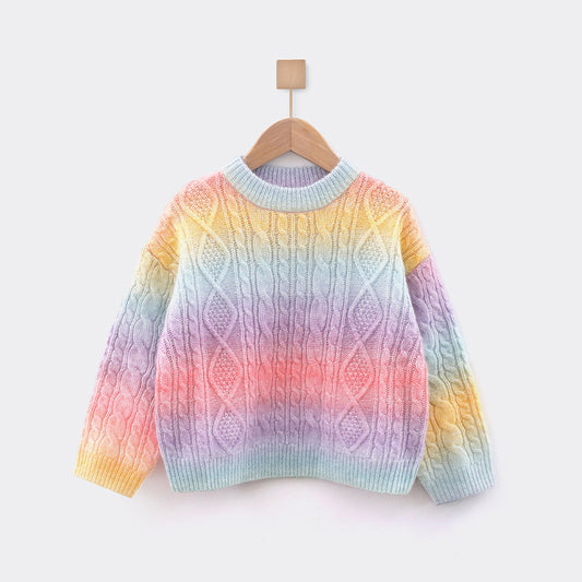 Suéter de moda de jersey de manga larga de color degradado para niña bebé 