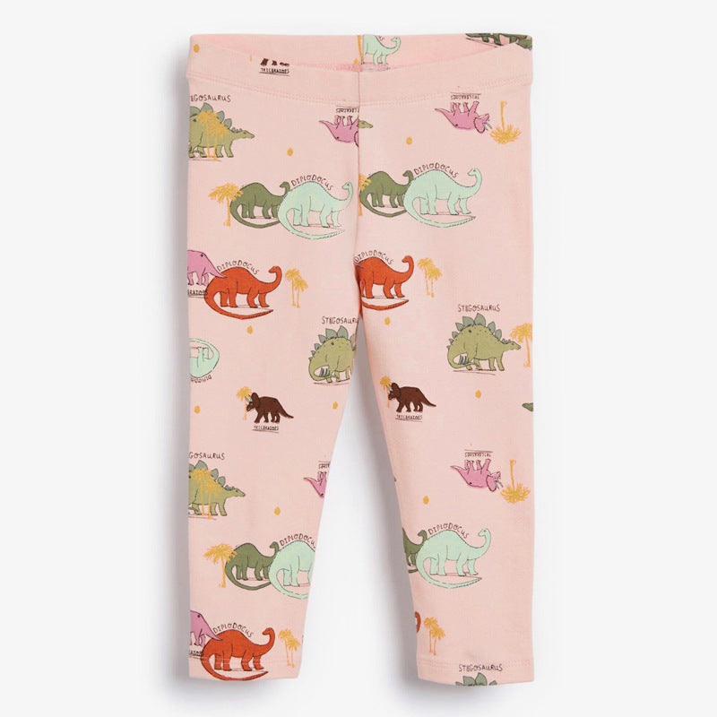 Baby Girl Cartoon Dinosaur Graphic Ruffle Hem Shirt Combo Pants Cute Clothing Sets My Kids-USA