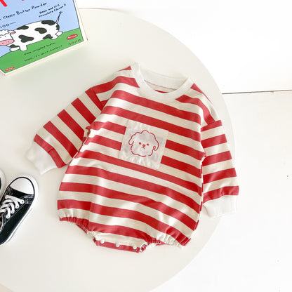Baby Girl Cloudy Pattern Round Collar Long-Sleeved Strips Onesies
