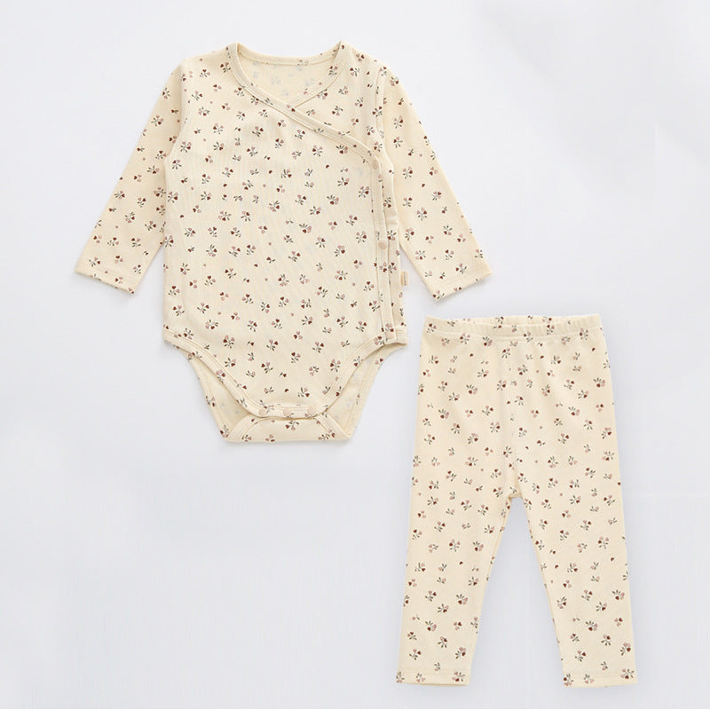 Baby Floral Print Pattern Side Buckle Design Cute Thin Style Air Conditional Clothes Sets, MyKids-USA®, Baby & Toddler Outfits, MyKids-USA - Size/Age - 66 (3-6M) - Color - Apricot -  -  - JM2207031759-A