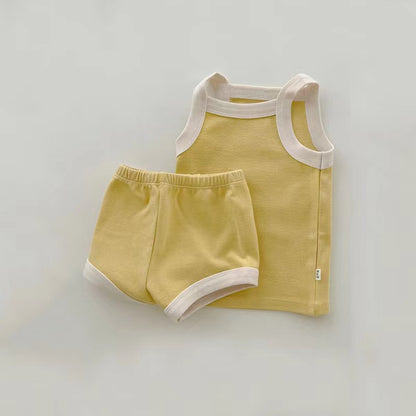 Baby Girl Solid Color Thin Style Pure Cotton Vest Combo Shorts 2 Pieces Sets Home Clothes My Kids-USA