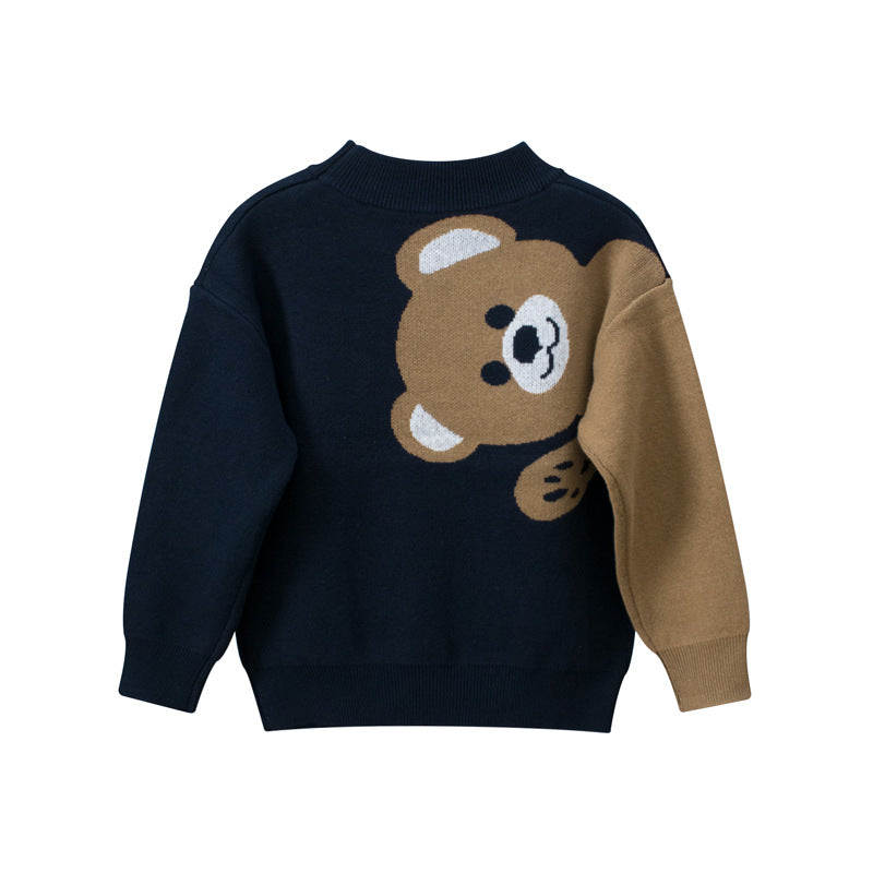 Baby Boy Cartoon Bear Pattern Long Sleeve Knit Quality Sweater My Kids-USA