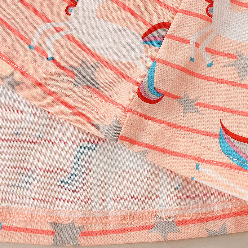 Baby Girl Striped And Unicorn Print Pattern A-Line Design Dress My Kids-USA