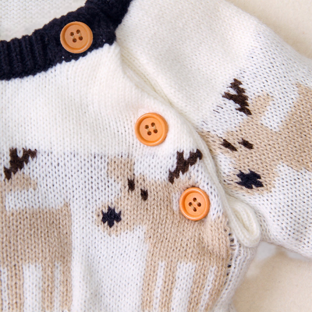 Baby Christmas Giraffe Pattern Shoulder Button Design Sweater Rompers My Kids-USA
